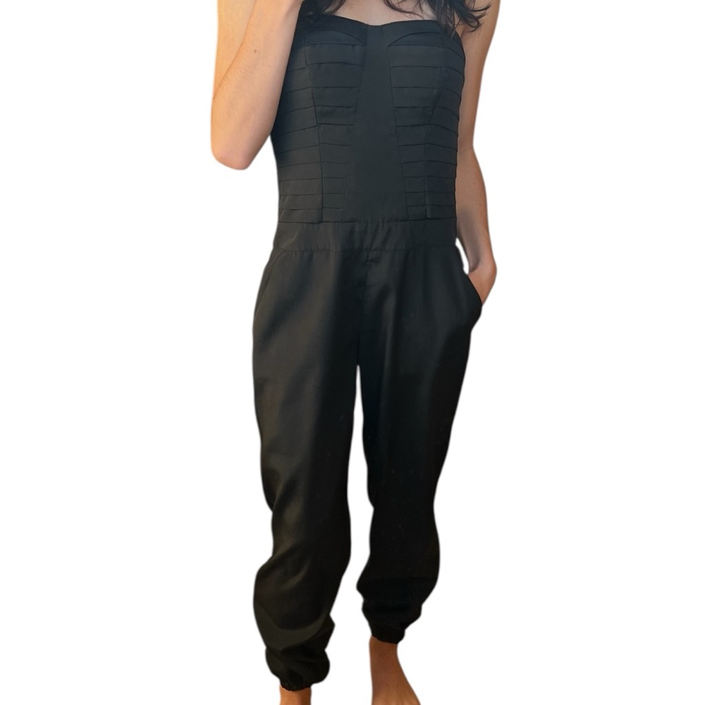 Bebe Women’s Strapless Sweatheart Black Jumpsuit- Size 0